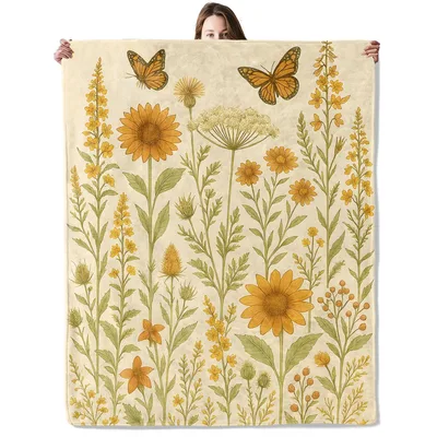 Wildflower and Butterfly Meadow Blanket: Vintage Botanical Art