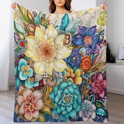 Boho Mandala Flower Pattern Blanket features a vibrant
