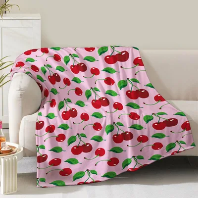 Pink Cherry Blanket: Sweet Fruit Pattern for Cozy Home Vibes