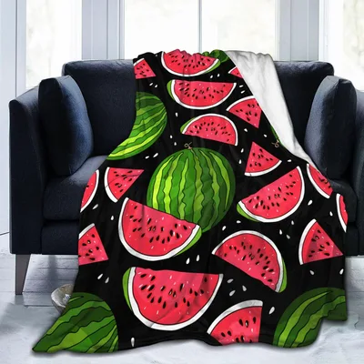 Watermelon Summer Fruit Blanket: Bright Red Slices on Black Background