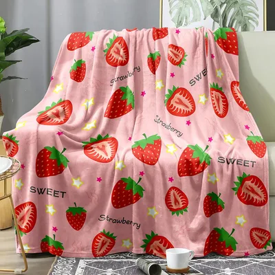Pink Strawberry Blanket: Sweet Fruit Pattern for Cozy Rooms
