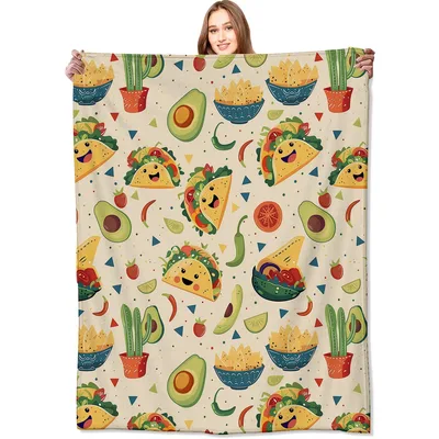 Taco Avocado Pattern Blanket: Happy Foodie Throw for Sofa