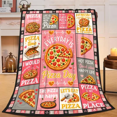 Everyday Is Pizza Day Blanket: A Collage of Slices and Slogans