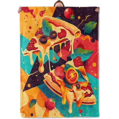 Pizza Food Art Blanket: Colorful Slices on Geometric Background