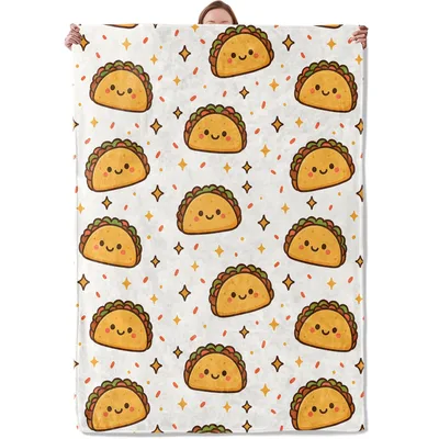 Kawaii Taco Pattern Blanket: Cute Smiling Tacos with Sparkles