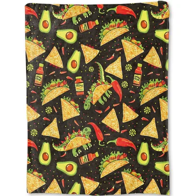 Taco Dinosaur Pattern Blanket: Whimsical Mexican Food and Dino Throw