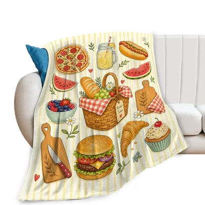 Funny Picnic Blanket Celebrating Outdoor Food and Woven Baskets