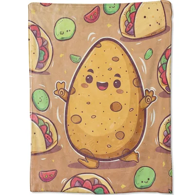 Cute Potato Food Pattern Blanket: Happy Tuber and Taco Design