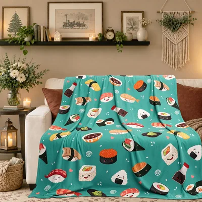 Sushi Pattern Japanese Food Blanket: Cute Kawaii Sushi Throw for Fans