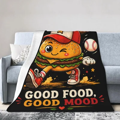 Good Food Good Mood Blanket: Winking Baseball Burger Design