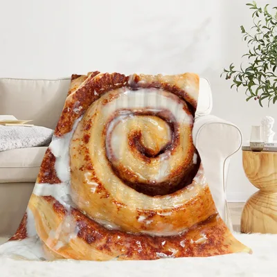 Cinnamon Roll Close Up Blanket: Glazed Swirl Design