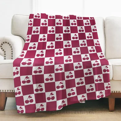Red Checkered Blanket with Cherry Pattern Design