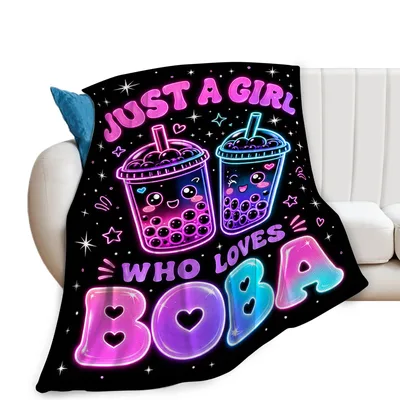 Just a Girl Blanket: Neon Boba Tea Design for Drink Lovers