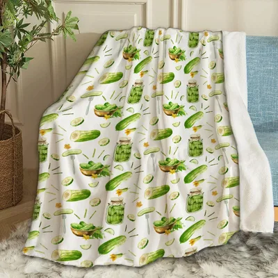 Cute Pickles Pattern Blanket: Watercolor Cucumber and Jar Design
