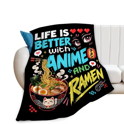 Life Is Better with Anime Blanket: Ramen and Pop Art Design