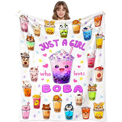 Just a Girl Blanket: Kawaii Boba Tea Design for Drink Lovers