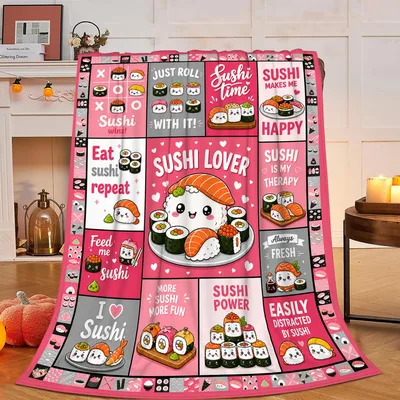 Sushi Lover Pattern Blanket: Cute Kawaii Sushi Collage Design