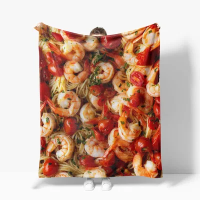 Shrimp Seafood Pattern Blanket: Cozy Spaghetti and Shrimp Design