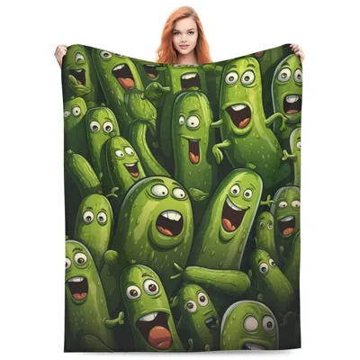 Happy Cartoon Pickles Pattern Blanket: A Funny Green Cucumber Design