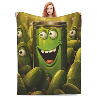 Smiling Pickle Cartoon Blanket: A Joyful Jar of Animated Cucumbers