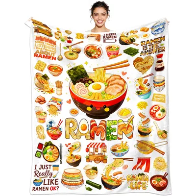 Ramen Noodle Food Pattern Blanket: A Bowl of Noodles and Slogans