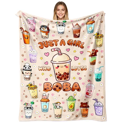 Just a Girl Blanket Celebrating Bubble Tea Lovers with Cute Art