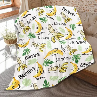 Banana Print Tropical Leaves Blanket for Funny Fruit Lovers