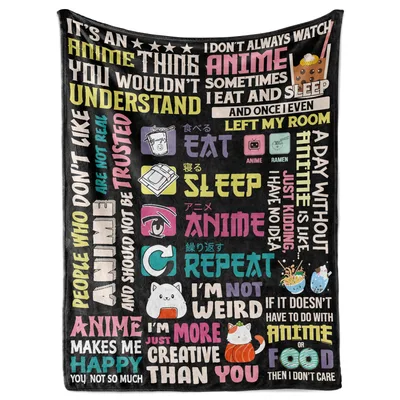 Anime Eat Sleep Repeat Phrases Blanket for Anime Lovers