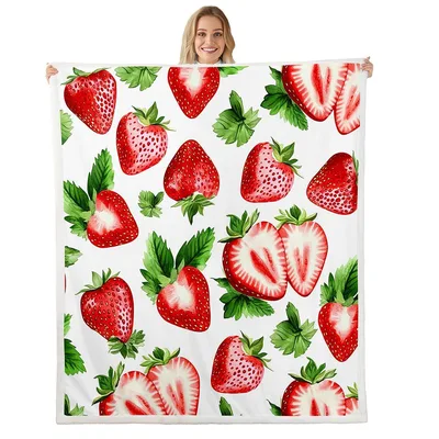Red Strawberry Pattern Blanket: Watercolor Fruit Print for Foodies
