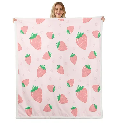 Pink Strawberry Pattern Blanket: Sweet Fruit Print for Cozy Days