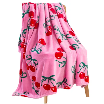 Cherries Boho Pattern Blanket: A soft pink fleece throw