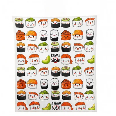 Kawaii Sushi Pattern Blanket featuring cute smiling nigiri