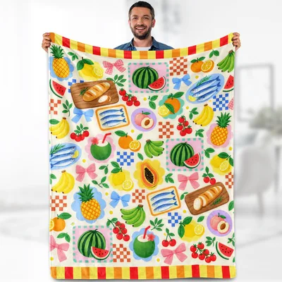 Colorful Fruit and Food Blanket featuring watermelon