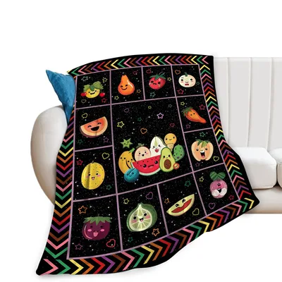 Cute Fruit Pattern Grid Blanket: Kawaii Space Fruits Throw