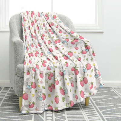 Cute Strawberry Pattern Blanket: Bunnies and Berries Design