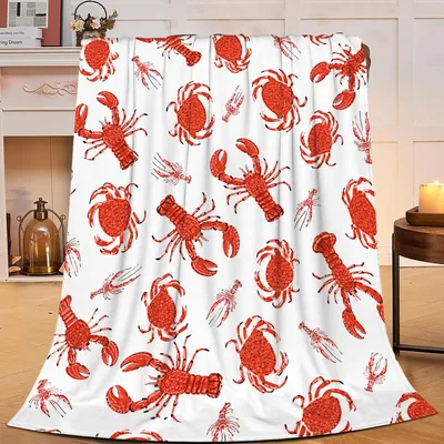 Crab and Lobster Pattern Blanket featuring red illustrated crabs