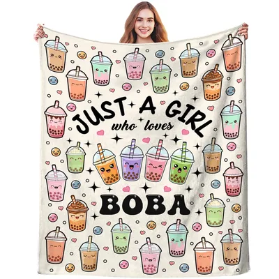 Just a Girl Blanket Celebrating Bubble Tea Lovers with Cute Cups