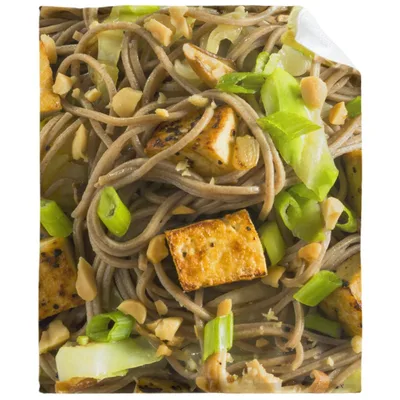 Ramen Noodle Food Photo Blanket: Soba Noodles with Tofu and Peanuts