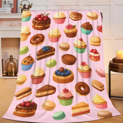 Desserts Cupcakes Donuts Pattern Blanket: Sweet Treats on Pink