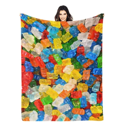 Gummy Bears Food Pattern Blanket: A Colorful Candy Scatter Design