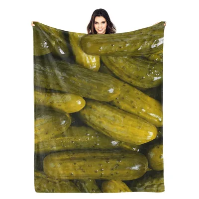 Green Pickles Cucumbers Close Blanket: Realistic Pickle Print Design