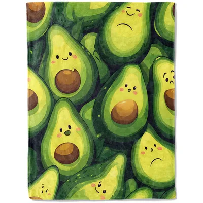 Happy Avocado Faces Pattern Blanket: Cheerful Cartoon Fruit Design