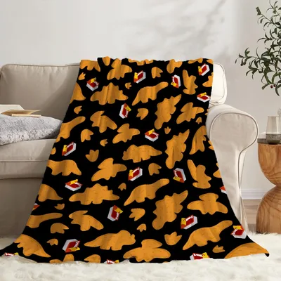 Chicken Nugget Pattern Blanket: Dinosaur Nuggets on Black