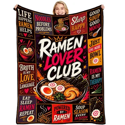 Ramen Lover Club Blanket: Noodle Themed Throw for Foodies