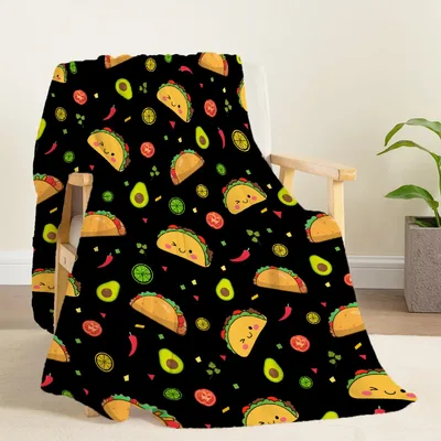 Taco and Avocado Pattern Blanket: Cute Kawaii Tacos with Smiling Faces