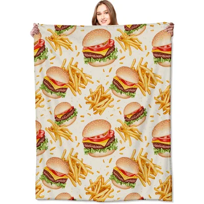 Burgers and Fries Pattern Blanket: Juicy Burger Throw for Foodies