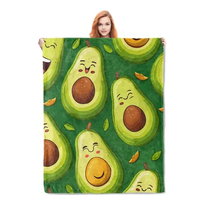 Smiling Avocado Pattern Blanket: Happy Fruit Design for Cozy Days