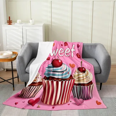 Sweet Cupcakes with Cherries Blanket: Pink Dessert Throw Design