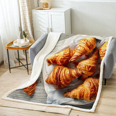Freshly Baked Croissants Blanket: Golden Pastry Print for Foodies