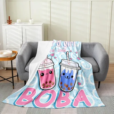 Cute Boba Tea Cups Blanket for Drink Lovers